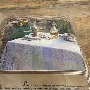 Butterfly print jacquard tablecloth linen pastel baby shower vintage 60x 102”